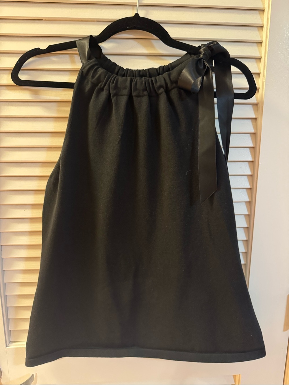 Ann Taylor Black Halter Top with Satin Bow